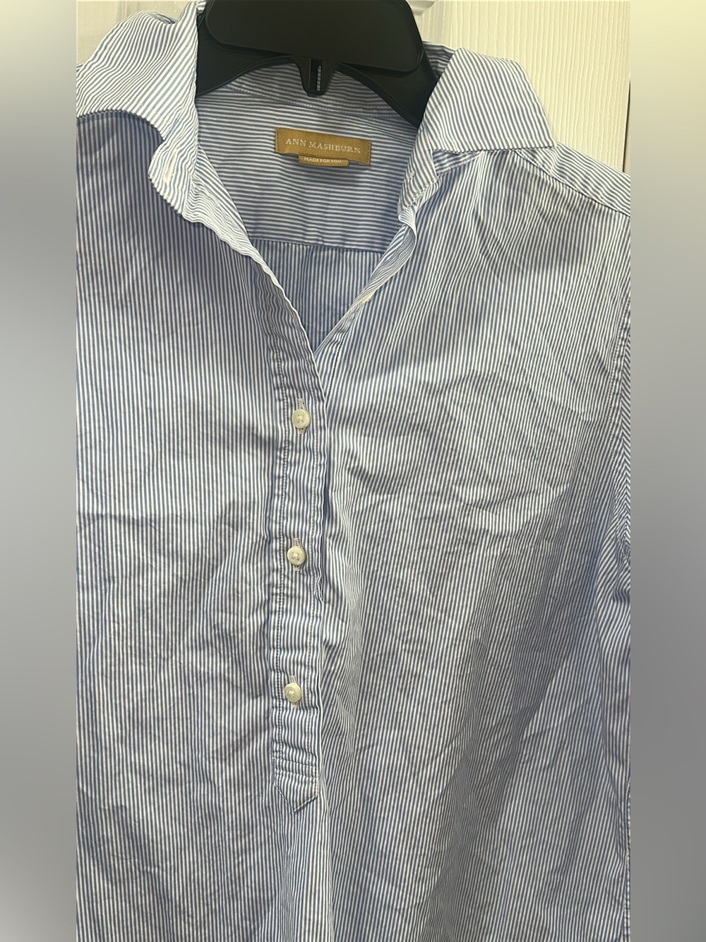 ANN MASHBURN Tomboy Popover Shirt Light STRIPE Blue Button-Down Shirt. Pit-pit19 - Picture 7 of 10